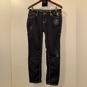 Vintage Y2K COOGI Black Straight Leg Distressed Embroidered Jeans Size-11/12